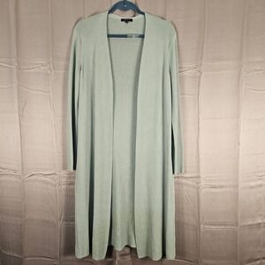 Lafayette 148 New York Womens Green Ribbed Duster Cardigan Sweater Medium